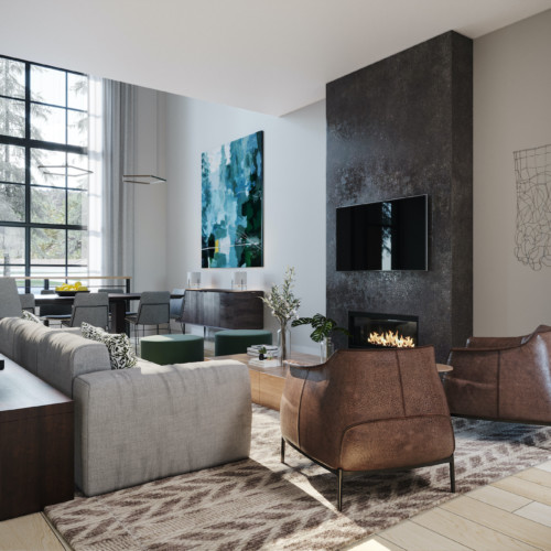 A modern living room with designer furniture.