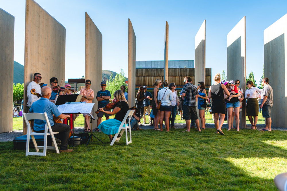 An outdoor display and live musicians at the Center for the Arts.