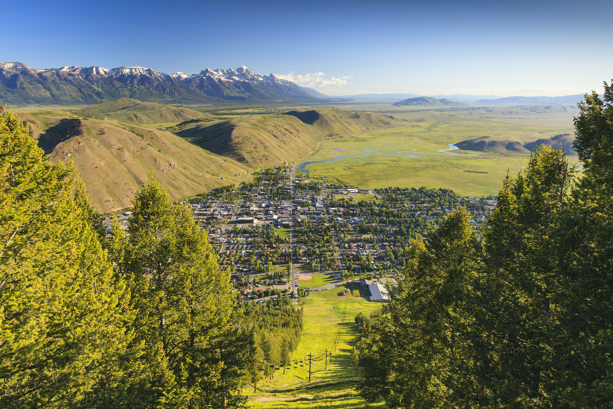 A summer view of Jackson and the Tetons from the top of Snow King Mountain.